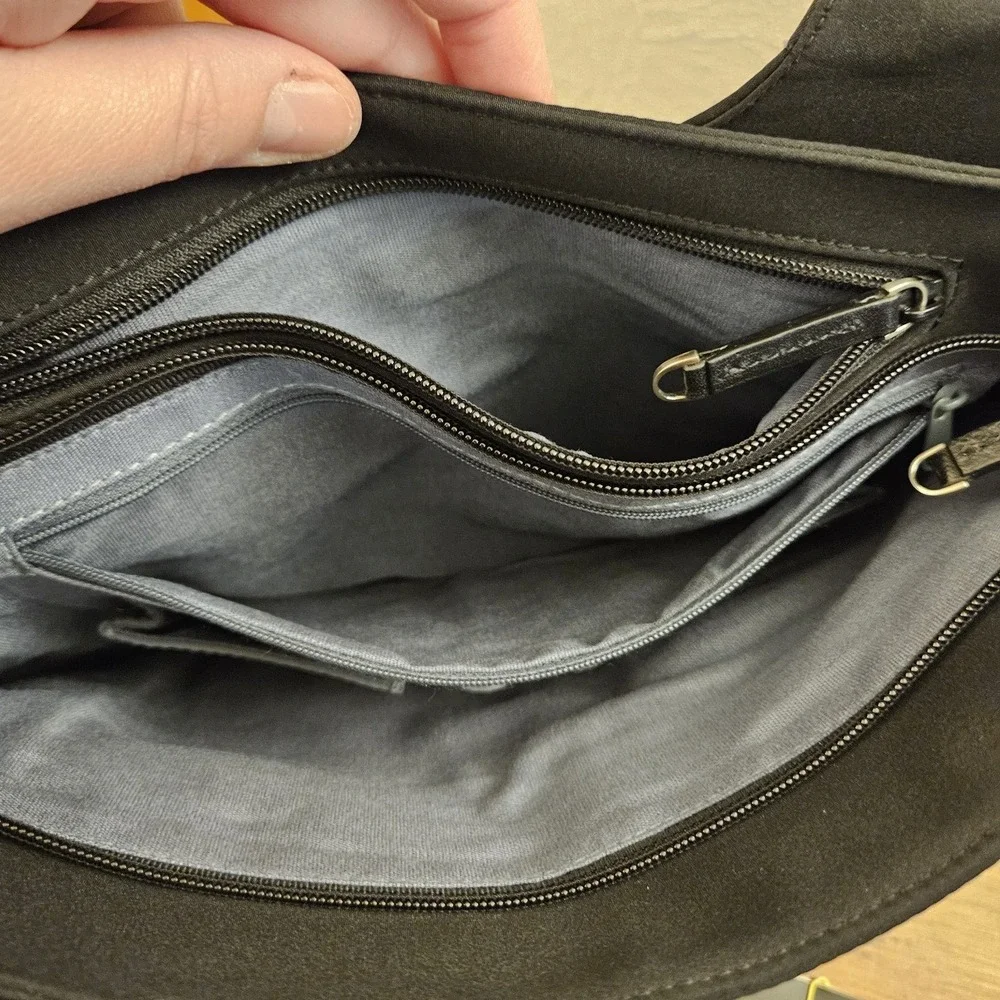 HOBO International Daily Carryall Black Shoulder Bag Double Handles Multi Pocket